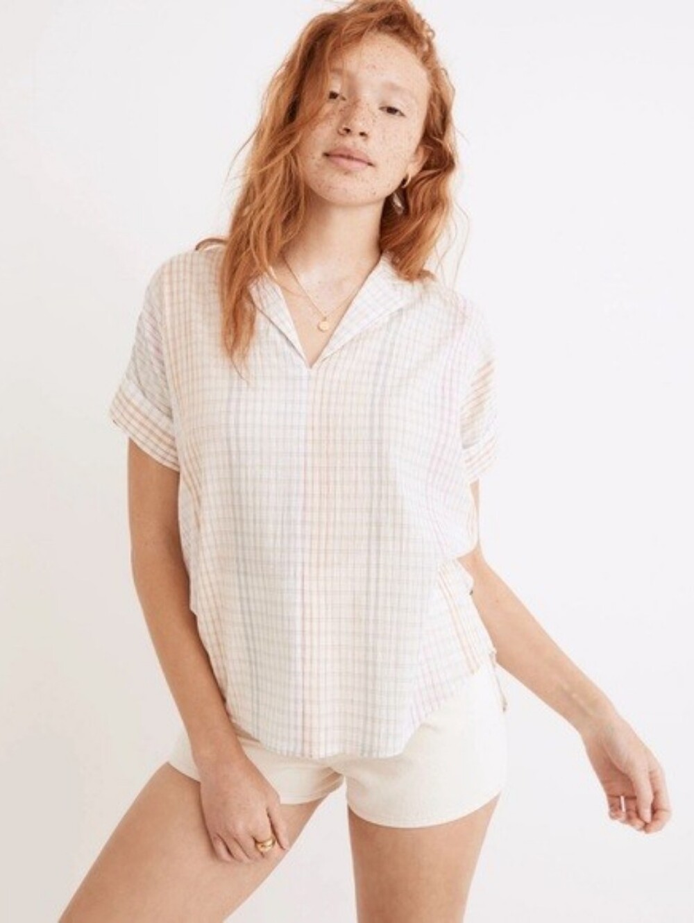 Madewell Lakeline Popover Shirt in Ombré Rainbow Plaid